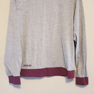 Jason Wu Heather Gray with Burgundy Trim Crewneck Sweater